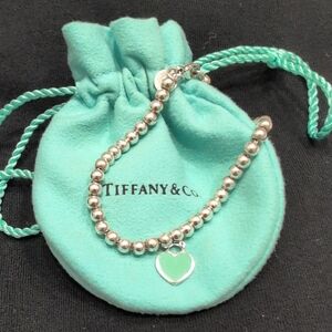 Tiffany & Co. Silver Beaded Bracelet with Blue Heart Charm